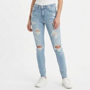Levi’s 721 High Rise Skinny Jeans Light Wash Distressed Ripped Denim Size 27